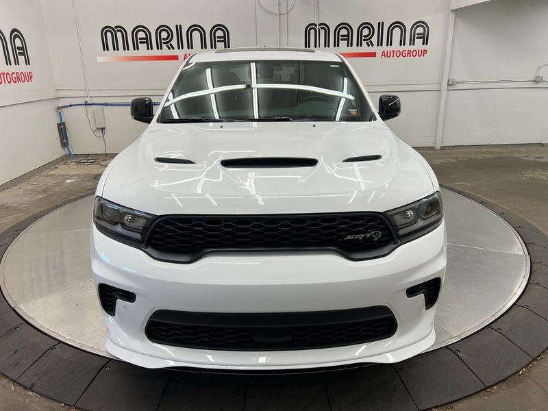 2023 Dodge Durango Srt Hellcat Plus Awd in a White Knuckle Clear Coat exterior color and Demonic Red/Blackinterior. Marina Auto Group (855) 564-8688 marinaautogroup.com 