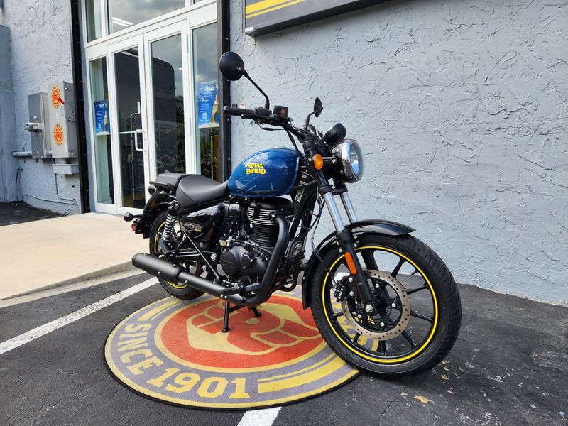 2024 Royal Enfield METEOR 350  in a FIREBALL BLUE exterior color. Royal Enfield Motorcycles of Miami (786) 845-0052 remotorcyclesofmiami.com 