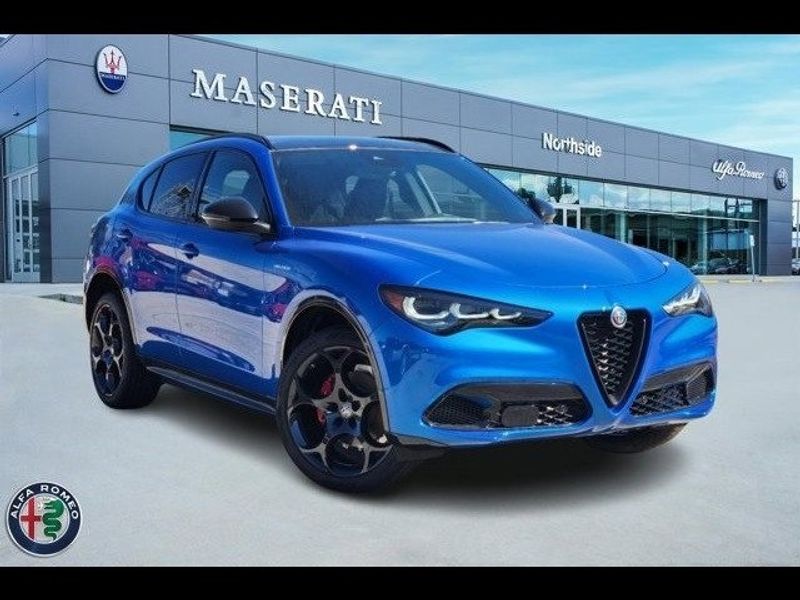 2024 Alfa Romeo Stelvio Veloce Awd in a Misano Blue Metallic exterior color and Blackinterior. Northside Alfa Romeo of Houston 281-475-4549 alfaromeousaofnorthhouston.com 