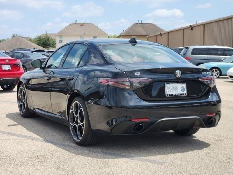 2024 Alfa Romeo Giulia Veloce in a Vulcano Black Metallic exterior color and Blackinterior. Northside Imports Houston 281-475-4549 northsideimportshouston.com 