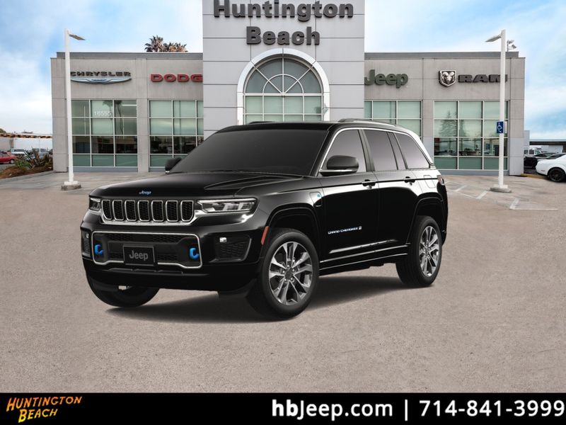 2023 Jeep Grand Cherokee 4xe Overland 4x4 in a Diamond Black Crystal Pearl Coat exterior color and Global Blackinterior. BEACH BLVD OF CARS beachblvdofcars.com 