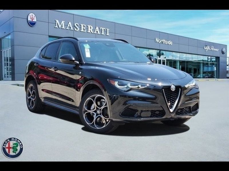 2024 Alfa Romeo Stelvio Ti Awd in a Vulcano Black Metallic exterior color and Blackinterior. Northside Alfa Romeo of Houston 281-475-4549 alfaromeousaofnorthhouston.com 