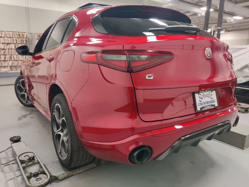 2023 Alfa Romeo Stelvio Veloce Q4 AWD w/Prem & Activ Pkg in a Rosso Etna exterior color and Black Heated Sport Leatherinterior. Schmelz Countryside Alfa Romeo (651) 867-3222 schmelzalfaromeo.com 