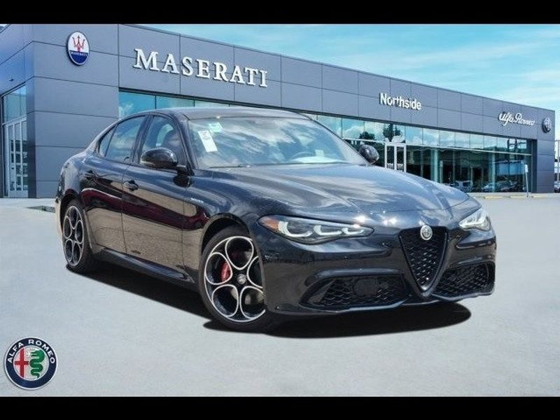 2024 Alfa Romeo Giulia Veloce in a Vulcano Black Metallic exterior color and Blackinterior. Northside Imports Houston 281-475-4549 northsideimportshouston.com 