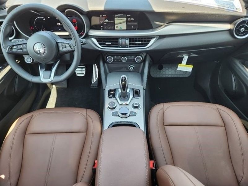 2024 Alfa Romeo Stelvio Ti Awd in a Vulcano Black Metallic exterior color and Blackinterior. Northside Alfa Romeo of Houston 281-475-4549 alfaromeousaofnorthhouston.com 