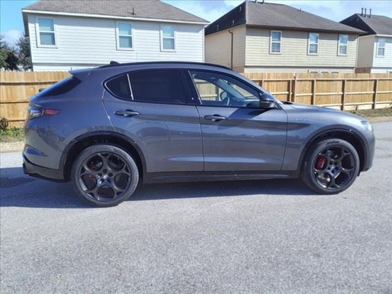 2024 Alfa Romeo Stelvio Veloce in a Vesuvio Gray Metallic exterior color and Blackinterior. Northside Imports Houston 281-475-4549 northsideimportshouston.com 