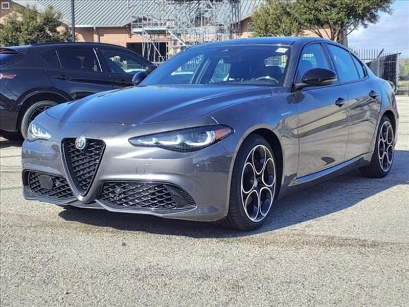 2024 Alfa Romeo Giulia Veloce in a Vesuvio Gray Metallic exterior color and Blackinterior. Northside Imports Houston 281-475-4549 northsideimportshouston.com 