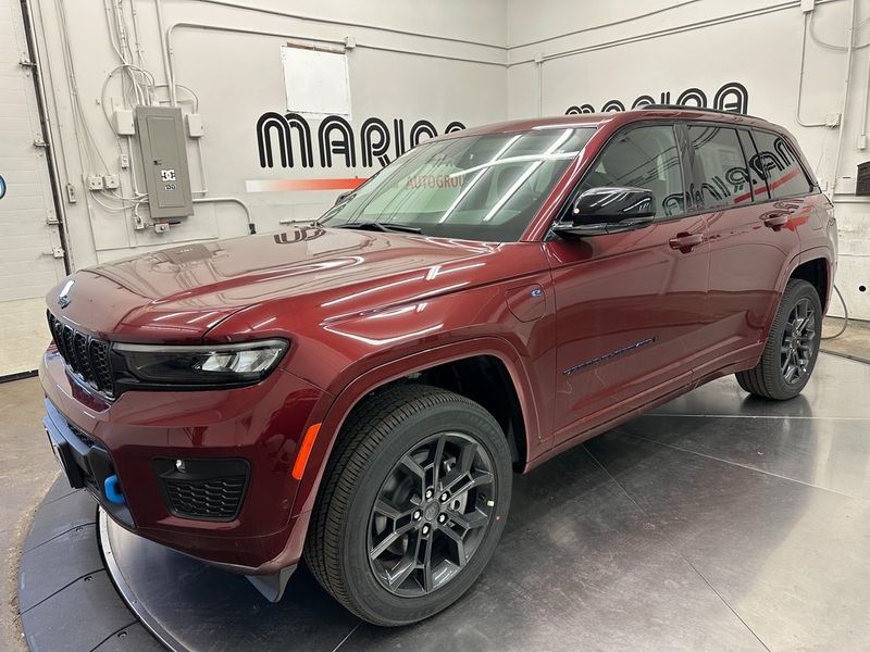 2024 Jeep Grand Cherokee Anniversary Edition 4xe in a Velvet Red Pearl Coat exterior color and Global Blackinterior. Marina Auto Group (855) 564-8688 marinaautogroup.com 