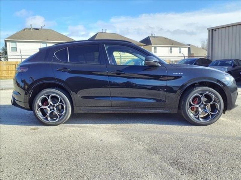 2024 Alfa Romeo Stelvio Veloce in a Vulcano Black Metallic exterior color and Blackinterior. Northside Imports Houston 281-475-4549 northsideimportshouston.com 