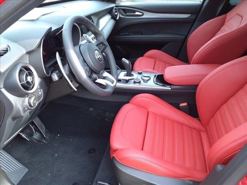 2024 Alfa Romeo Stelvio Veloce in a Alfa Rosso exterior color and Blackinterior. Northside Imports Houston 281-475-4549 northsideimportshouston.com 