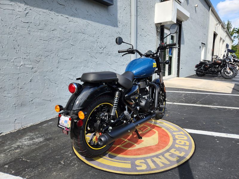 2024 Royal Enfield METEOR 350  in a FIREBALL BLUE exterior color. Royal Enfield Motorcycles of Miami (786) 845-0052 remotorcyclesofmiami.com 