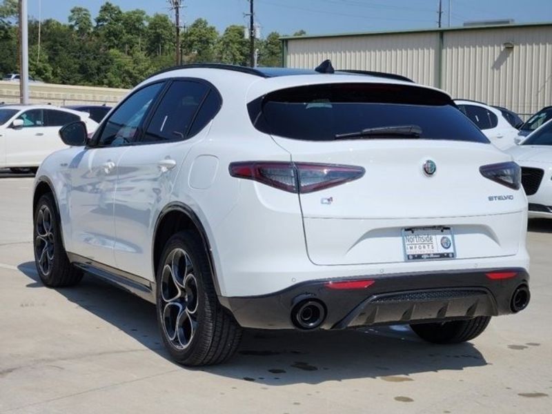 2024 Alfa Romeo Stelvio Veloce in a Alfa White exterior color and Blackinterior. Northside Imports Houston 281-475-4549 northsideimportshouston.com 