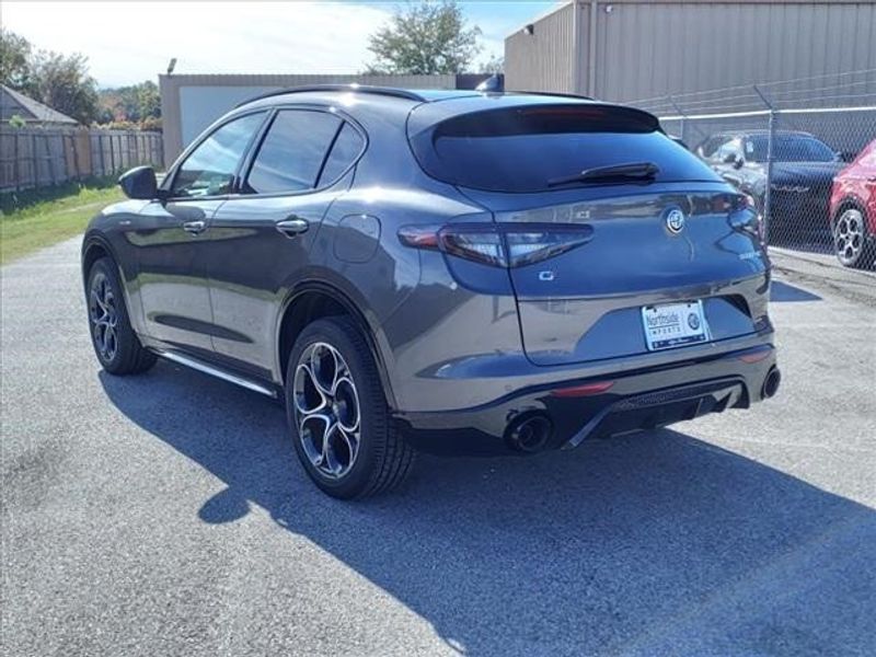 2024 Alfa Romeo Stelvio Veloce Awd in a Vesuvio Gray Metallic exterior color and Blackinterior. Northside Alfa Romeo of Houston 281-475-4549 alfaromeousaofnorthhouston.com 