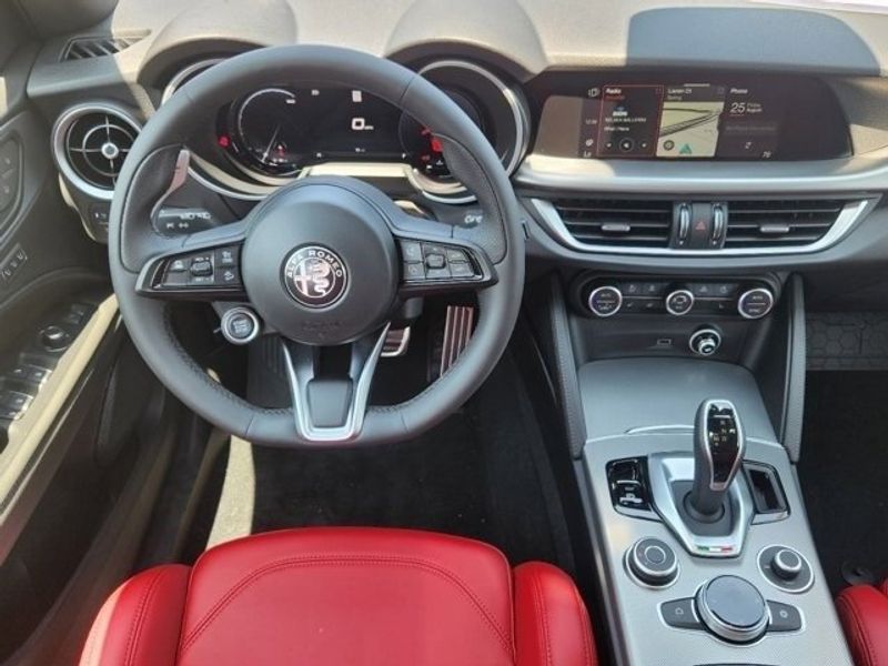 2024 Alfa Romeo Stelvio Veloce Awd in a Vesuvio Gray Metallic exterior color and Blackinterior. Northside Alfa Romeo of Houston 281-475-4549 alfaromeousaofnorthhouston.com 