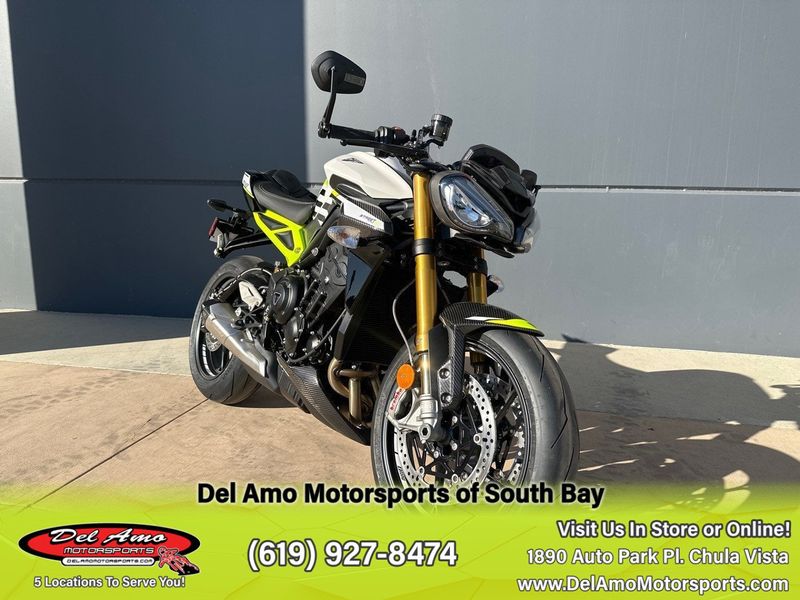 2024 Triumph STREET TRIPLE MOTO2 EDITION  in a CRYSTAL WHITE METALLIC exterior color. Del Amo Motorsports of South Bay (619) 547-1937 delamomotorsports.com 