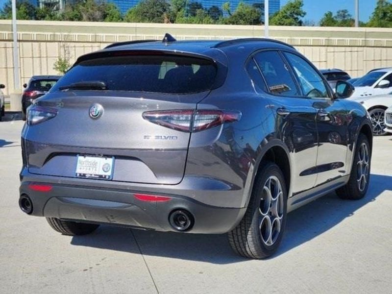 2024 Alfa Romeo Stelvio Sprint in a Vesuvio Gray Metallic exterior color and Blackinterior. Northside Imports Houston 281-475-4549 northsideimportshouston.com 