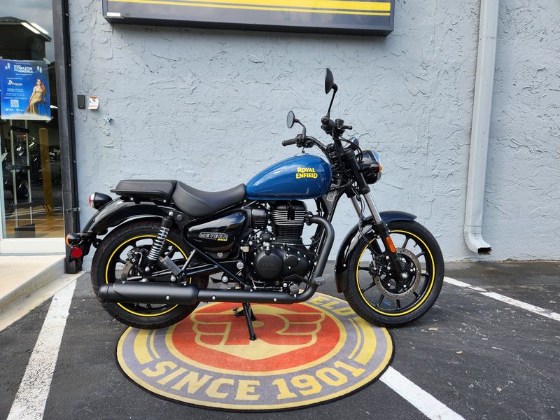 2024 Royal Enfield METEOR 350  in a FIREBALL BLUE exterior color. Royal Enfield Motorcycles of Miami (786) 845-0052 remotorcyclesofmiami.com 