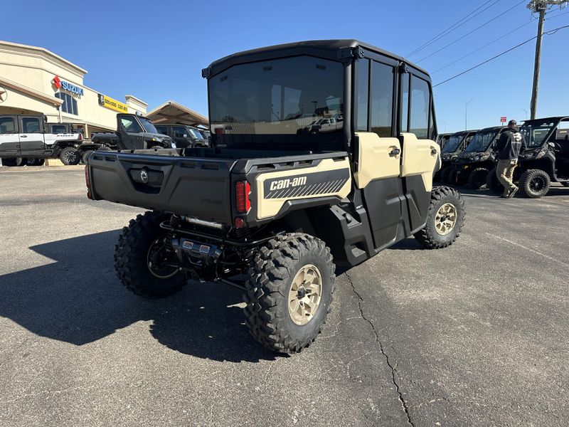 2025 CAN-AM DEFENDER MAX LIMITED CAB HD10 DESERT TAN AND STEALTH BLACK in a DESERT TAN AND STEALTH BLACK exterior color. Family PowerSports (877) 886-1997 familypowersports.com 