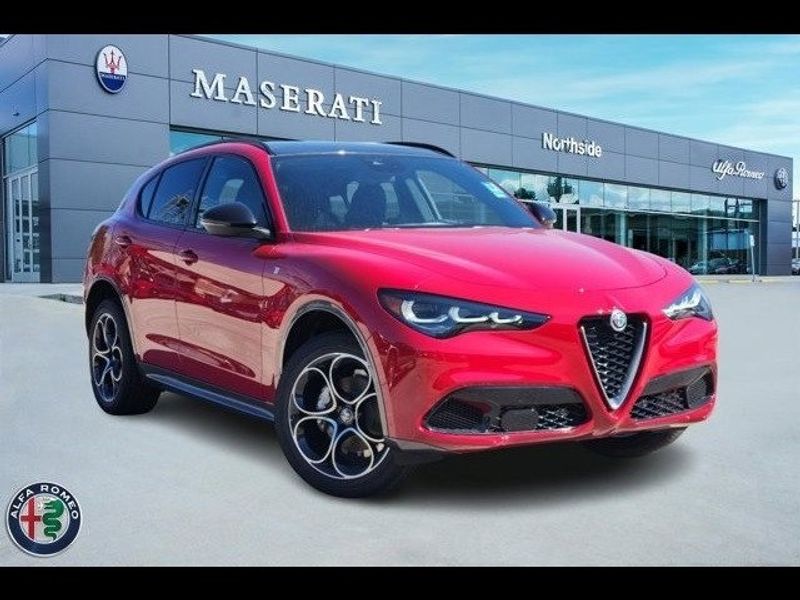 2024 Alfa Romeo Stelvio Ti in a Alfa Rosso exterior color and Blackinterior. Northside Imports Houston 281-475-4549 northsideimportshouston.com 