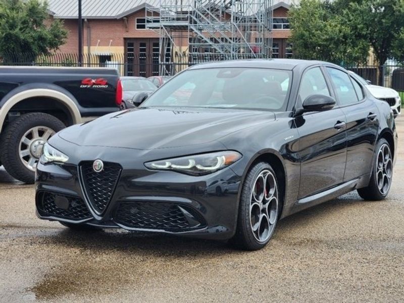 2024 Alfa Romeo Giulia Veloce in a Vulcano Black Metallic exterior color and Blackinterior. Northside Imports Houston 281-475-4549 northsideimportshouston.com 