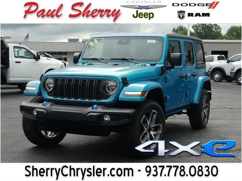 2024 Jeep Wrangler 4-door Sport S 4xe in a Bikini Pearl Coat exterior color and Blackinterior. Paul Sherry Chrysler Dodge Jeep RAM (937) 749-7061 sherrychrysler.net 