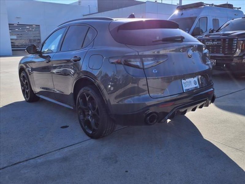 2024 Alfa Romeo Stelvio Veloce in a Vesuvio Gray Metallic exterior color and Blackinterior. Northside Imports Houston 281-475-4549 northsideimportshouston.com 