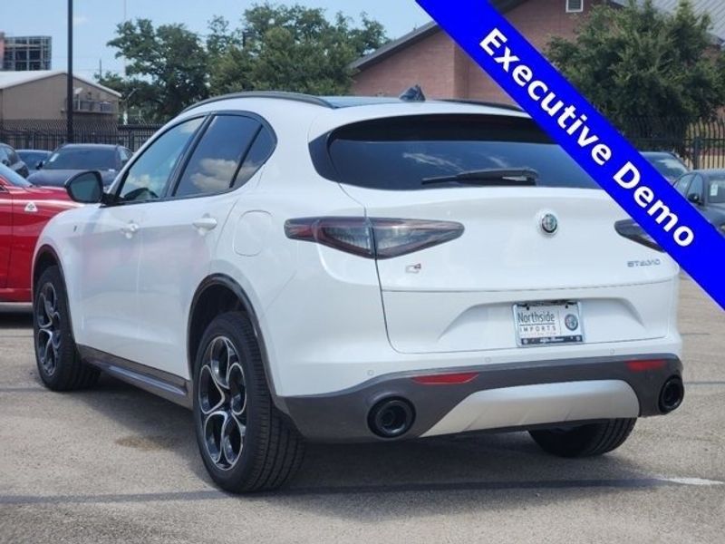 2024 Alfa Romeo Stelvio Ti in a Alfa White exterior color and Blackinterior. Northside Imports Houston 281-475-4549 northsideimportshouston.com 