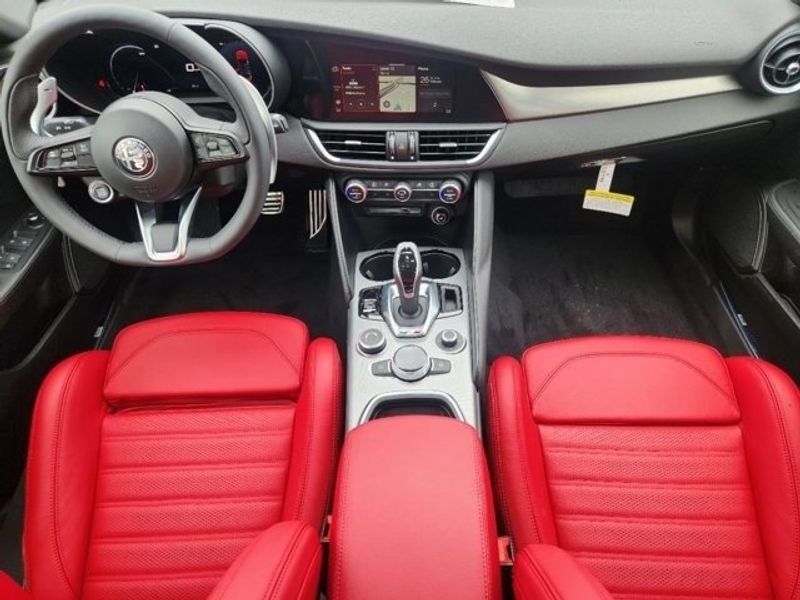 2024 Alfa Romeo Giulia Veloce in a Vulcano Black Metallic exterior color and Blackinterior. Northside Imports Houston 281-475-4549 northsideimportshouston.com 