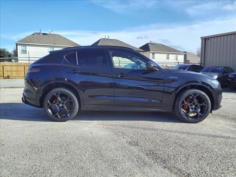 2024 Alfa Romeo Stelvio Veloce in a Vulcano Black Metallic exterior color and Blackinterior. Northside Imports Houston 281-475-4549 northsideimportshouston.com 