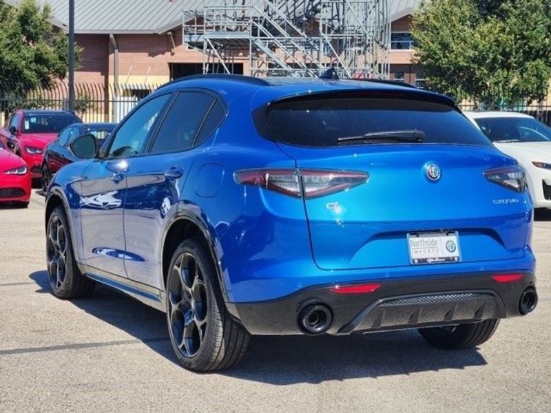 2024 Alfa Romeo Stelvio Veloce Awd in a Misano Blue Metallic exterior color and Blackinterior. Northside Alfa Romeo of Houston 281-475-4549 alfaromeousaofnorthhouston.com 