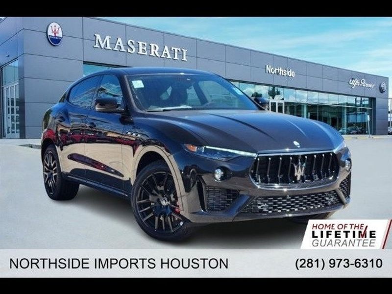 2024 Maserati Levante Modena in a Black exterior color and Black/Redinterior. Northside Imports Houston 281-475-4549 northsideimportshouston.com 