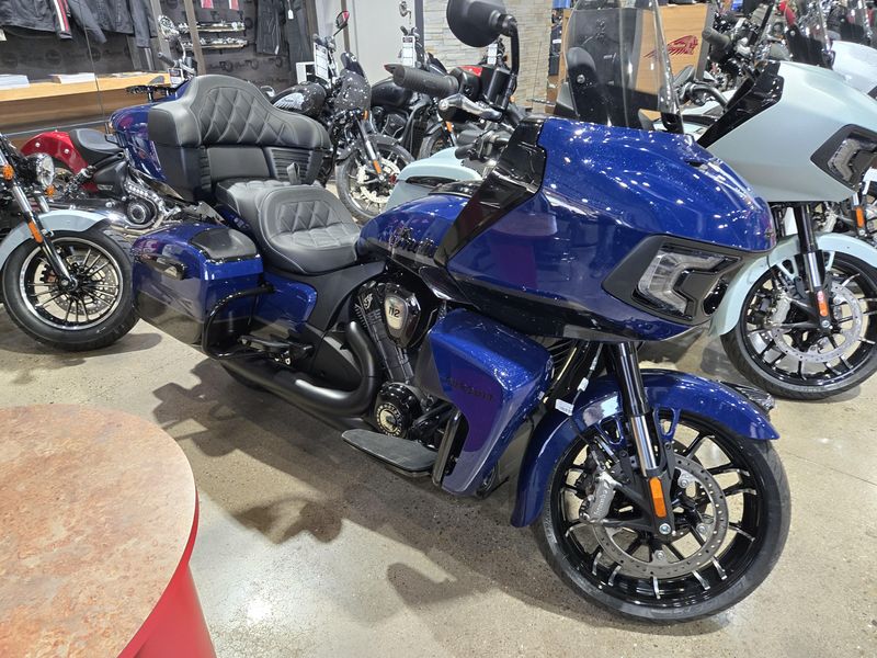 New 2025 Indian Motorcycle PURSUIT DARK HORSE 112  RA 49ST BLACK METALLIC VIVID CRYSTAL W SPRINGFIELD BLUE Image 1