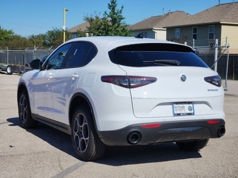 2024 Alfa Romeo Stelvio Sprint in a Alfa White exterior color and Blackinterior. Northside Imports Houston 281-475-4549 northsideimportshouston.com 