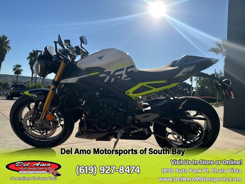 2024 Triumph STREET TRIPLE MOTO2 EDITION  in a CRYSTAL WHITE METALLIC exterior color. Del Amo Motorsports of South Bay (619) 547-1937 delamomotorsports.com 