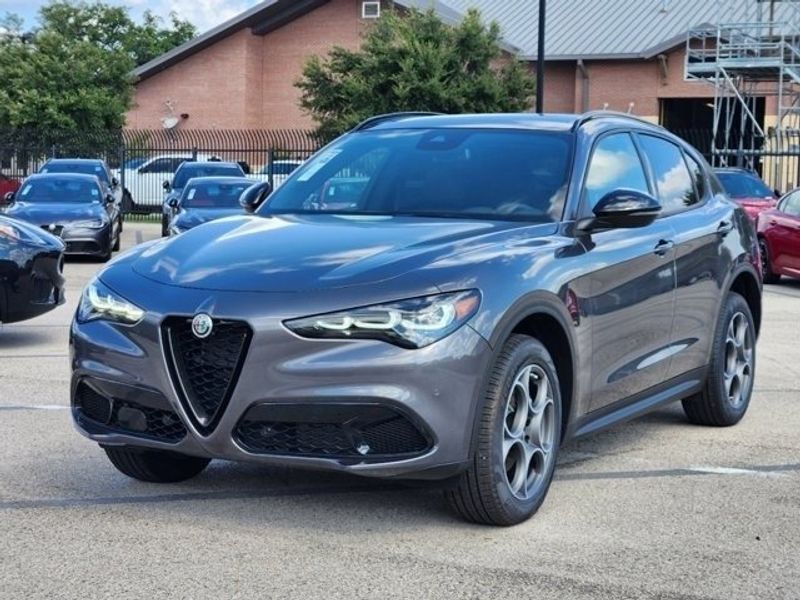 2024 Alfa Romeo Stelvio Sprint Awd in a Vesuvio Gray Metallic exterior color and Blackinterior. Northside Alfa Romeo of Houston 281-475-4549 alfaromeousaofnorthhouston.com 