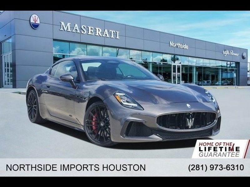 2024 Maserati GranTurismo Trofeo in a Grey exterior color and Black/Blackinterior. Northside Imports Houston 281-475-4549 northsideimportshouston.com 