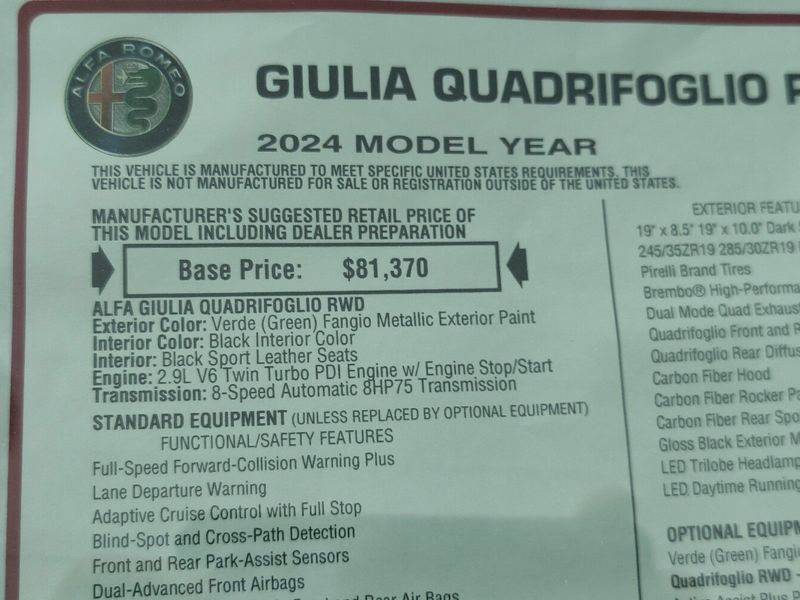 2024 Alfa Romeo Giulia Quadrifoglio RwdImage 6