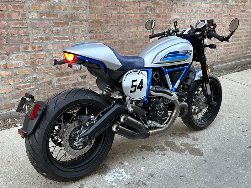 2019 Ducati Scrambler 800 Cafe Racer   in a silver blue exterior color. Motoworks Chicago 312-738-4269 motoworkschicago.com 