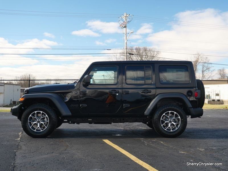 2024 Jeep Wrangler 4-door Sport S in a Black Clear Coat exterior color and Blackinterior. Paul Sherry Chrysler Dodge Jeep RAM (937) 749-7061 sherrychrysler.net 