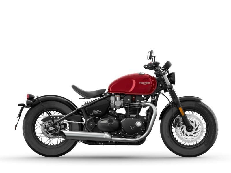 2023 Triumph Bonneville Bobber in a Red Hopper exterior color. New England Powersports 978 338-8990 pixelmotiondemo.com 