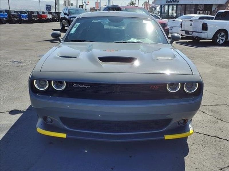 2023 Dodge Challenger R/T Scat Pack in a Destroyer Gray Clear Coat exterior color and Blackinterior. Perris Valley Auto Center 951-657-6100 perrisvalleyautocenter.com 