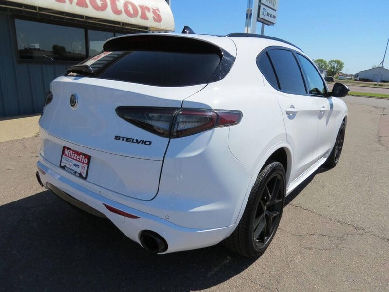 2021 Alfa Romeo Stelvio Ti Sport AWD 4dr Crossover in a White exterior color and Blackinterior. Militello Motors ​507-200-4344 militellomotors.net 