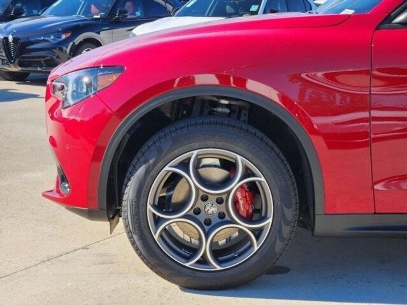 2024 Alfa Romeo Stelvio Sprint in a Alfa Rosso exterior color and Blackinterior. Northside Imports Houston 281-475-4549 northsideimportshouston.com 