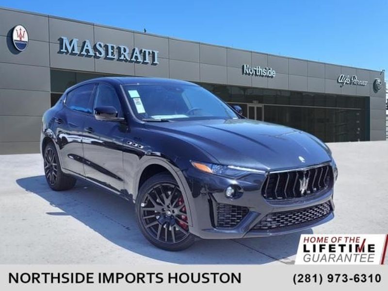 2024 Maserati Levante Modena in a Black exterior color and Black/Redinterior. Northside Imports Houston 281-475-4549 northsideimportshouston.com 