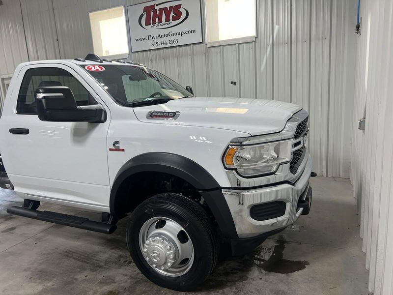 2024 RAM 5500 Chassis Cab Tradesman in a Bright White Clear Coat exterior color and Diesel Gray/Blackinterior. Thys Motor Company 319-318-6640 pixelmotiondemo.com 