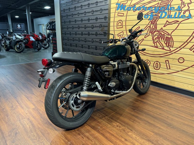 2024 Triumph Speed Twin 900 in a Competition Green/Phantom Black exterior color. Motorcycles of Dulles 571.934.4450 motorcyclesofdulles.com 