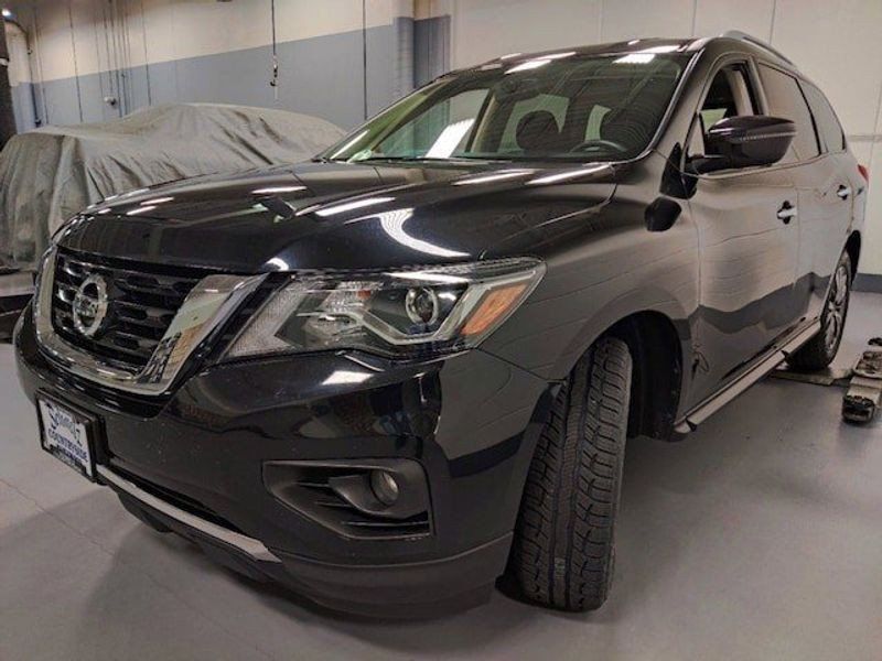 2019 Nissan Pathfinder SV AWD in a Magnetic Black Pearl exterior color. Schmelz Countryside SAAB (888) 558-1064 stpaulsaab.com 