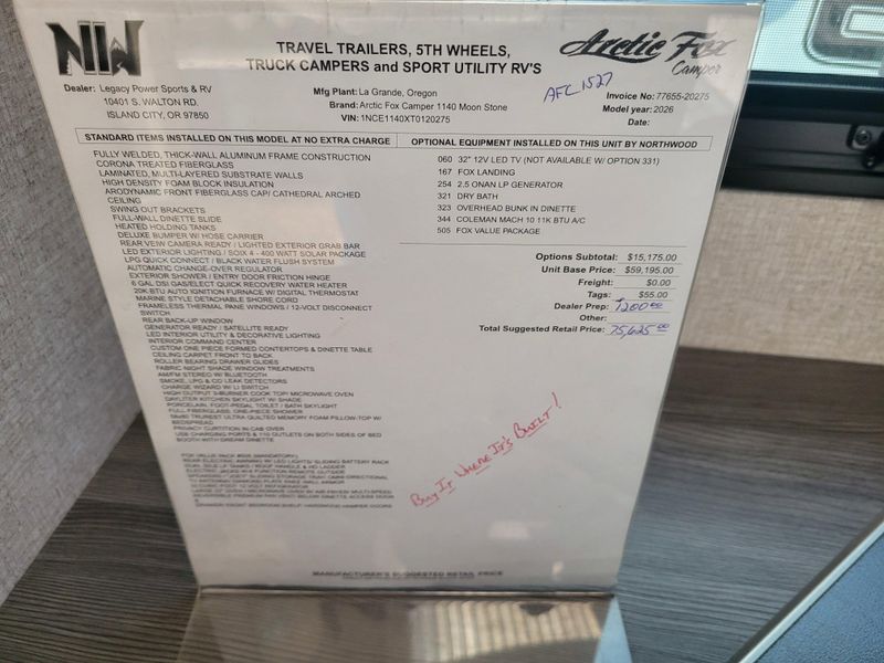 New 2026 NORTHWOOD MFG ARCTIC FOX 1140 Image 21