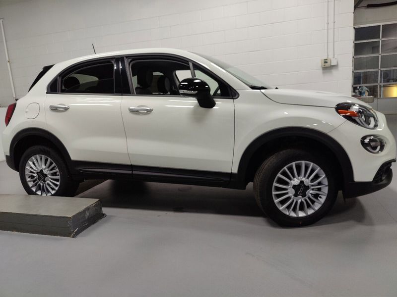 2023 Fiat 500x Pop Awd in a Bianco Gelato (White Clear Coat) exterior color and Black Heated Seatsinterior. Schmelz Countryside Alfa Romeo and Fiat (651) 968-0556 schmelzfiat.com 