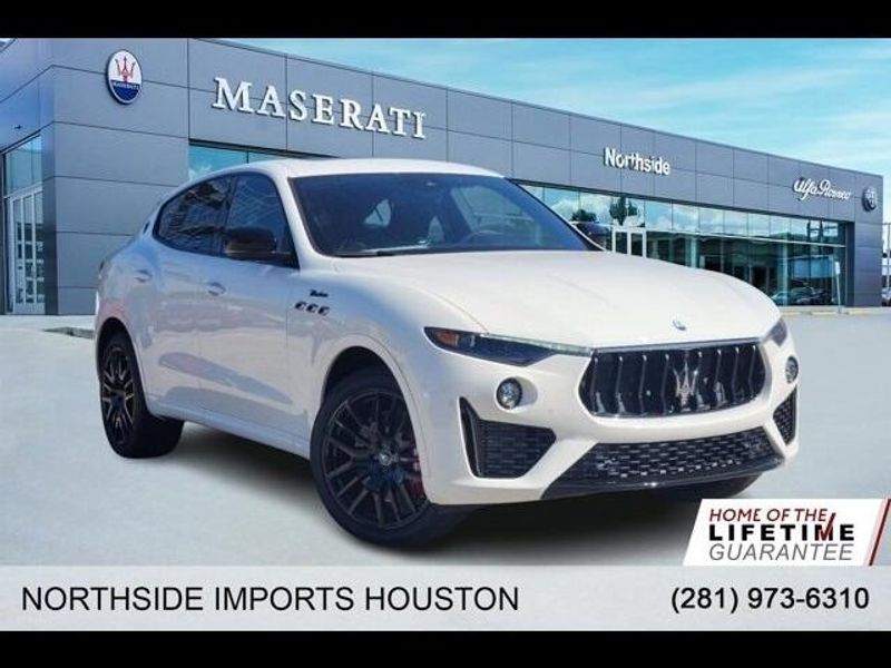 2024 Maserati Levante Modena in a White exterior color and Black/Redinterior. Northside Imports Houston 281-475-4549 northsideimportshouston.com 